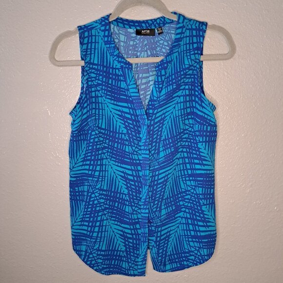 Apt 9 Blue and Green Sleeveless Button Down Top Size Petite Small - Picture 1 of 3